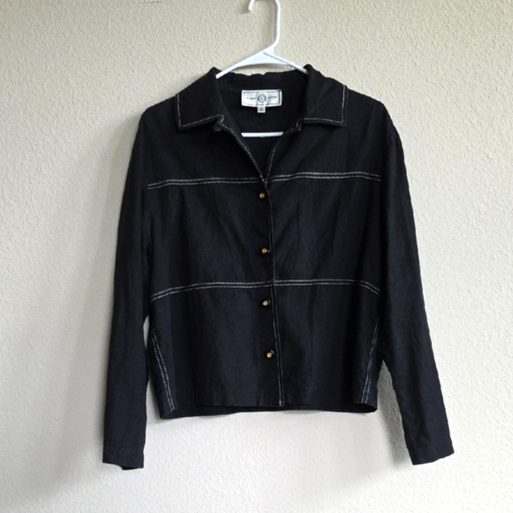 St.John Sport By Marie Gray Oversize Boxy Black Jacket with Stitching, Size S